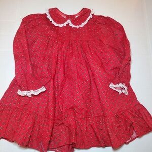 Vtg Bryan Baby Girl Holiday Christmas Tiny Floral Red White Lace 4T Dress